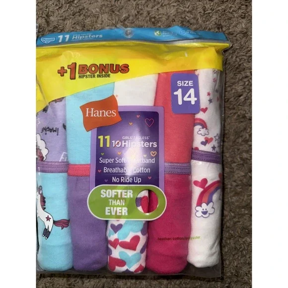 22‎ pr Hanes  Cotton Briefs Hipsters Underwear Girls Size 14 - Picture 2 of 3